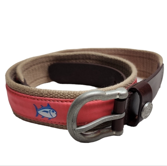 Southern Tide Skipjack fish canvas coral belt.  Men's size 32. - Picture 1 of 7